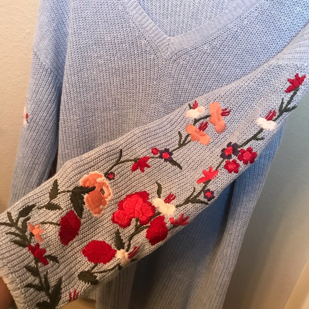 American Eagle Light Blue Embroidered Sweater